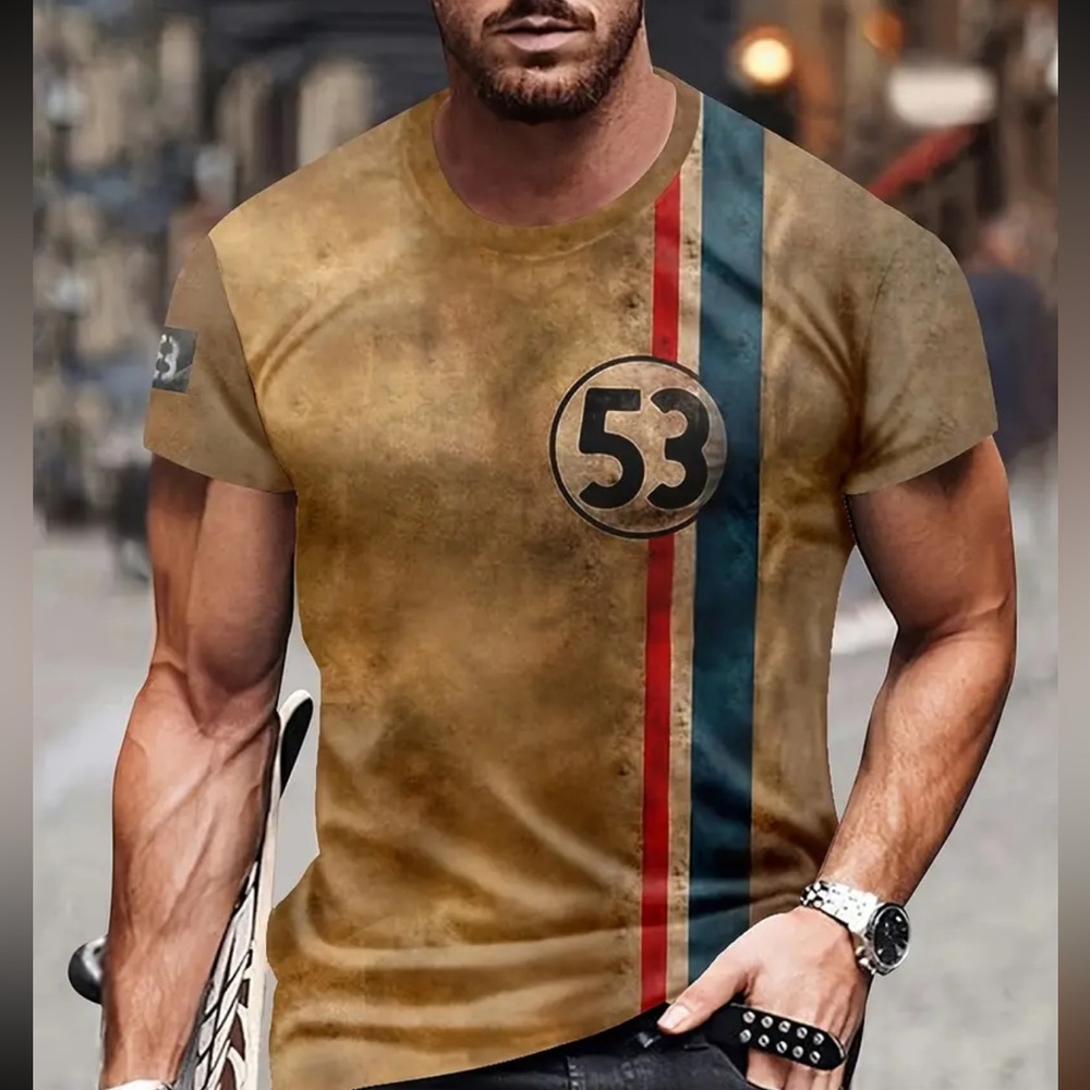 Men's Boho Striped T-Shirt - Breathable, Stretch Polyester, Regular Fit Crew